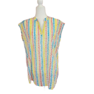 Kiki Sol Sleeveless Split Neck Bright Print Cotton Tops | Set of TWO Size Medium